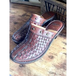 Born Leather Woven Mules Sz 9